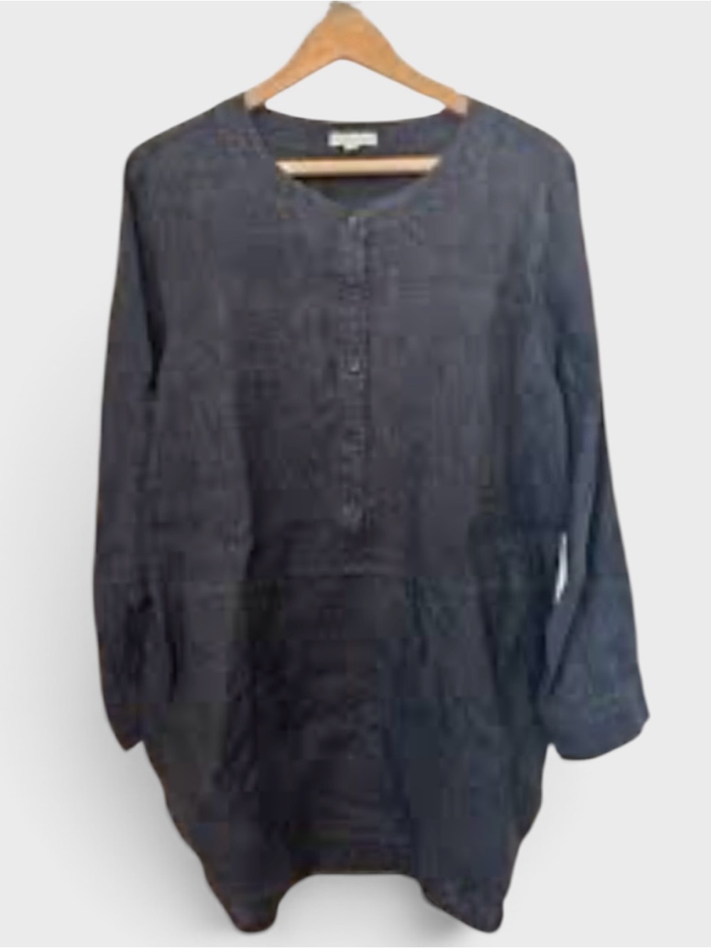 904 Eileen Fisher Linen Blue Tunic Top with Adjustable Length Sleeves